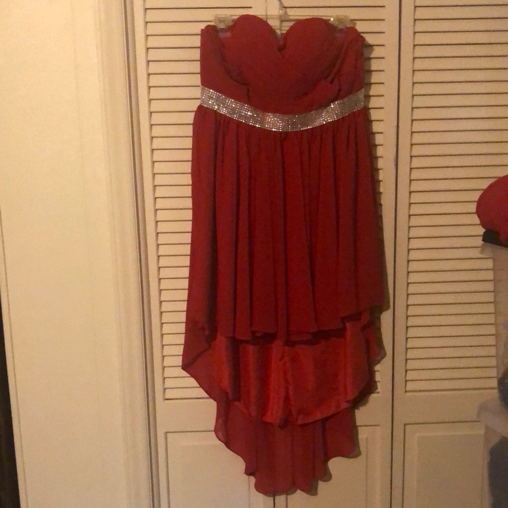 Formal strapless high/low chiffon dress